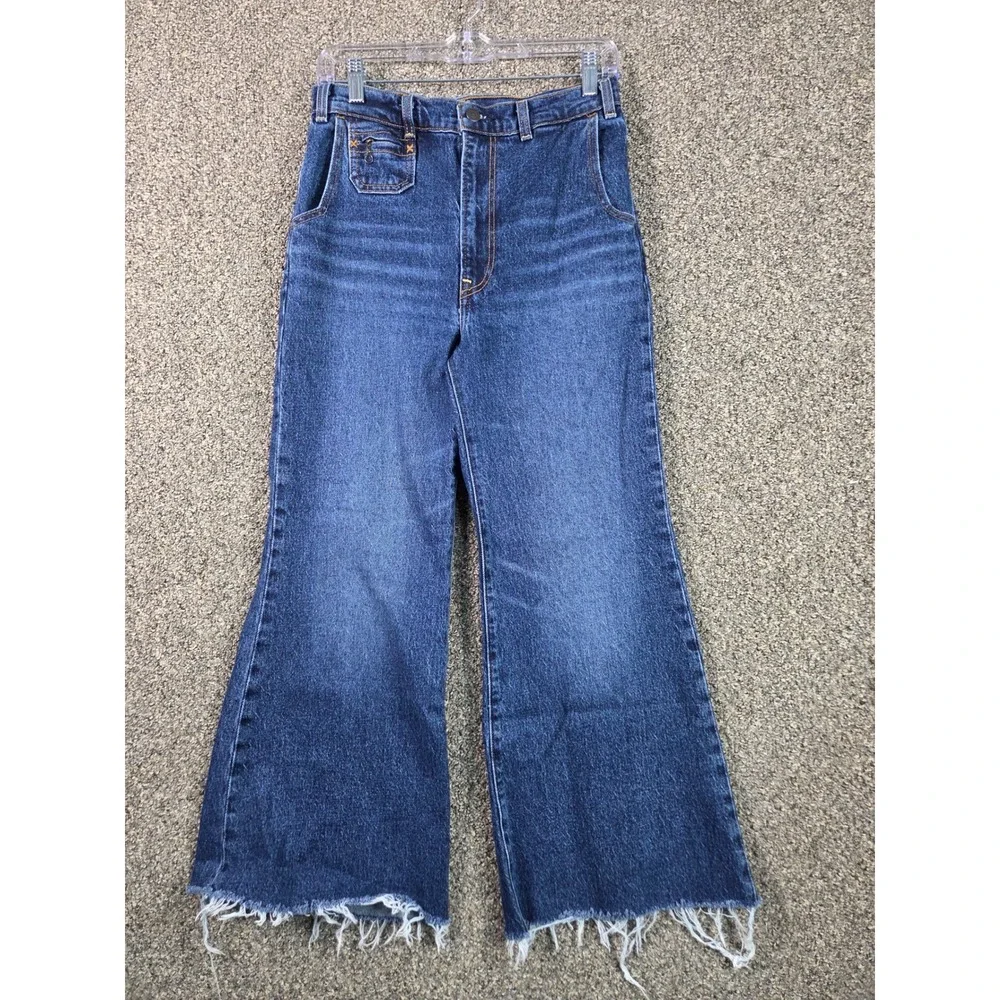 Levi's Ribcage Bell Jeans Womens 27 Blue Big E High Rise Flare Raw Hem 00088